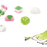 初夏のうぐいすと黄緑色のお菓子